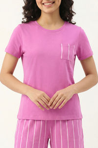 Zivame Thin Stripes Knit Cotton Short Set - Spring Crocus — thumbnail 4